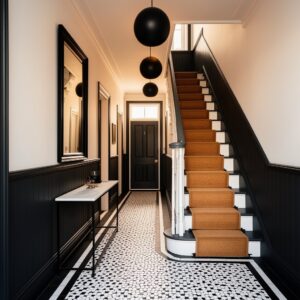 black & white hallway