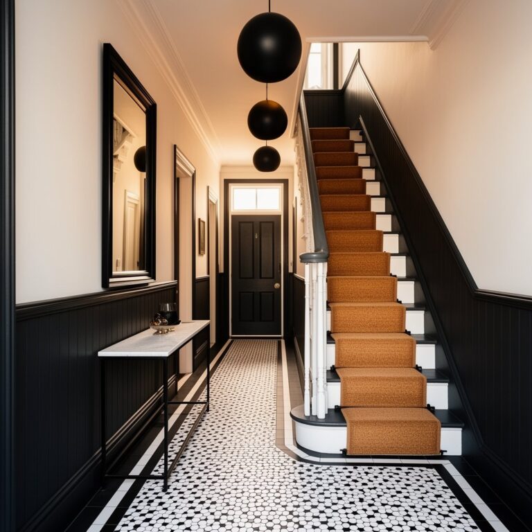 black & white hallway