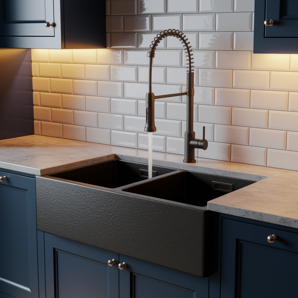 farmhouse kitchen double sink black