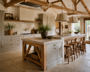 farmhouse kitchen kitchen island with seating